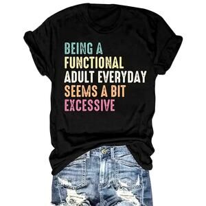 Sarcastic Funny Adulting T Shirt Short Sleeve Crew Neck size 12